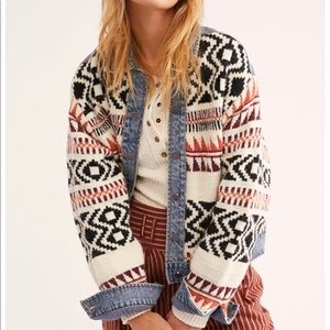 FREE PEOPLE LAKESIDE DENIM KNIT JACKET